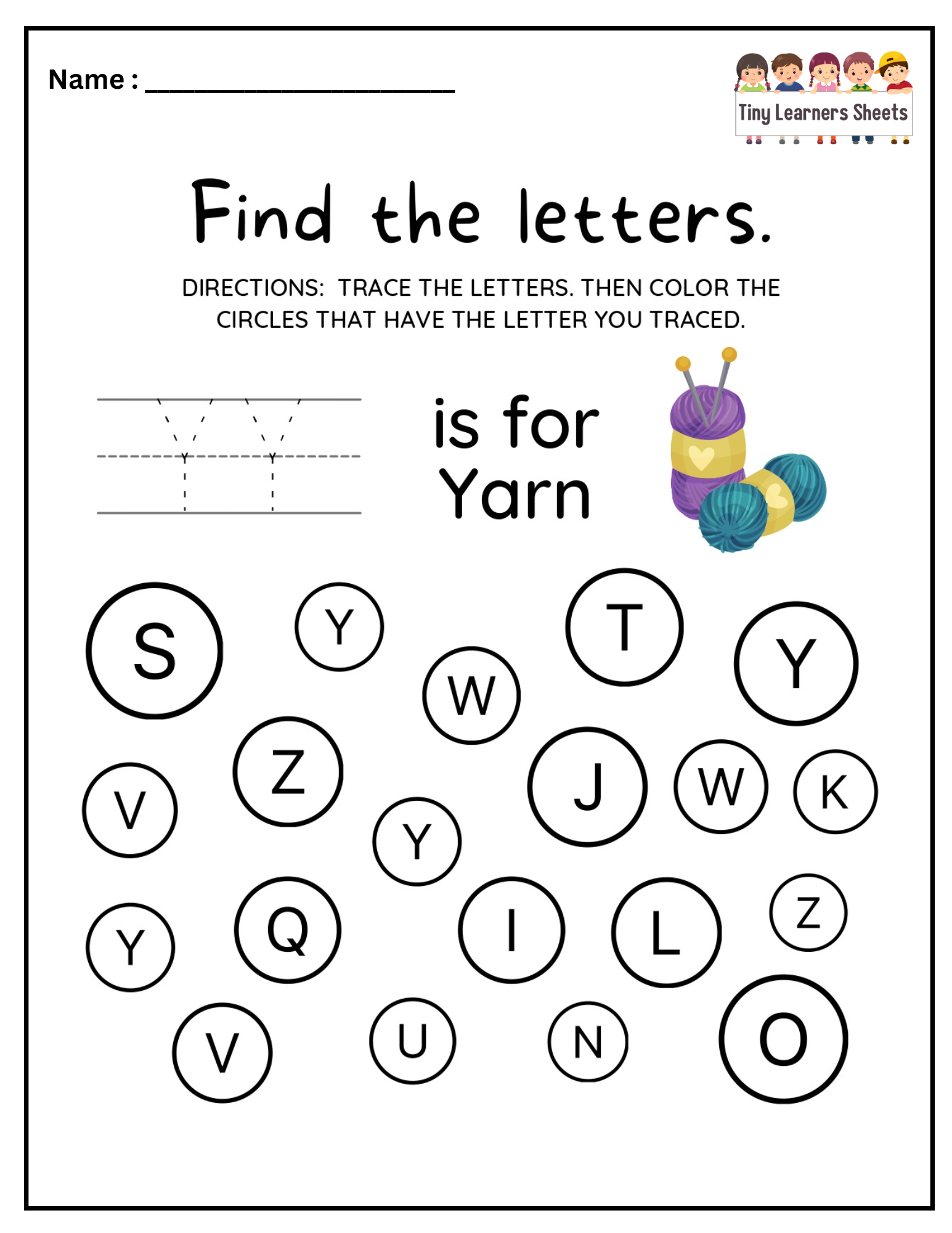 Find Letter Y worksheet